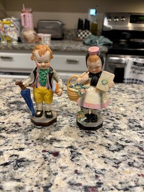 Vintage Made in Japan Hand Painted Ceramic Boy & Girl Figurines Set of 2, 6”